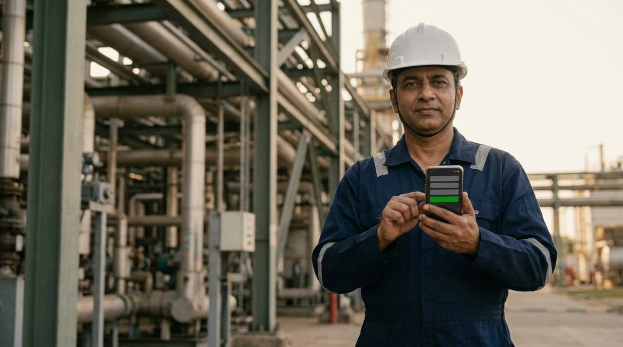 A technician at a process unit reporting on a phone