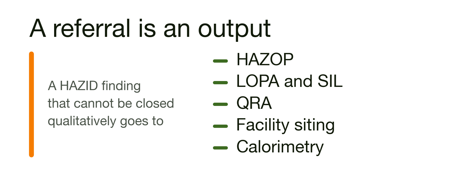 Routes by which a HAZID finding is referred onward to HAZOP, LOPA, SIL determination, QRA, facility siting and specialist study